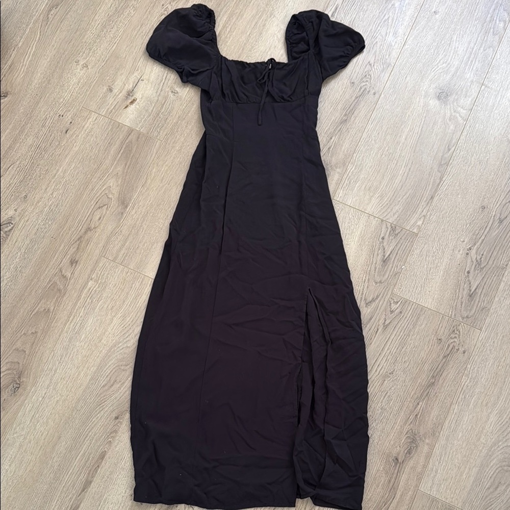 Milkmaid Style Elegant Black Puff Sleeve Dress